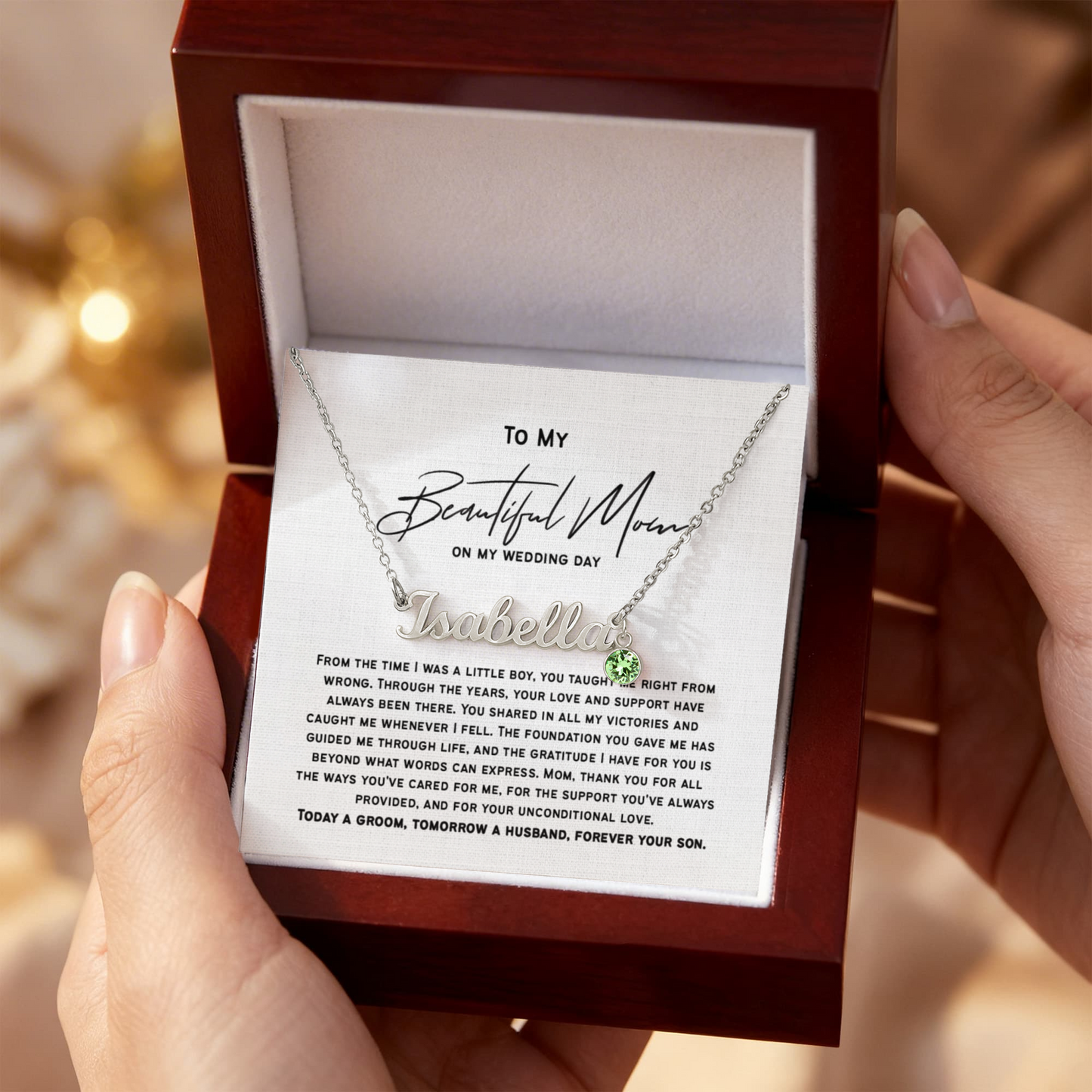 Mother of the Groom Necklace Gift, Wedding Gift from Son to Mom, Groom to Mother Gift, Sentimental Jewelry for Mom
