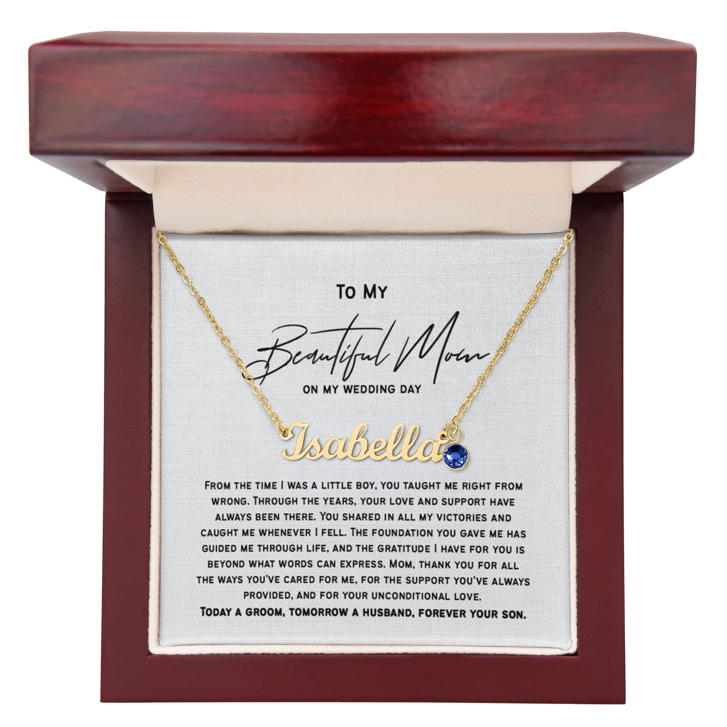 Mother of the Groom Necklace Gift, Wedding Gift from Son to Mom, Groom to Mother Gift, Sentimental Jewelry for Mom