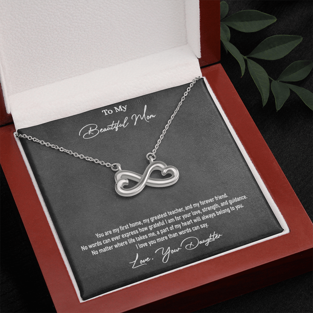 Daughter to Mother Gift | Endless Love Heart Infinity Necklace for Mom | "I Love You More Than Words Can Say"
