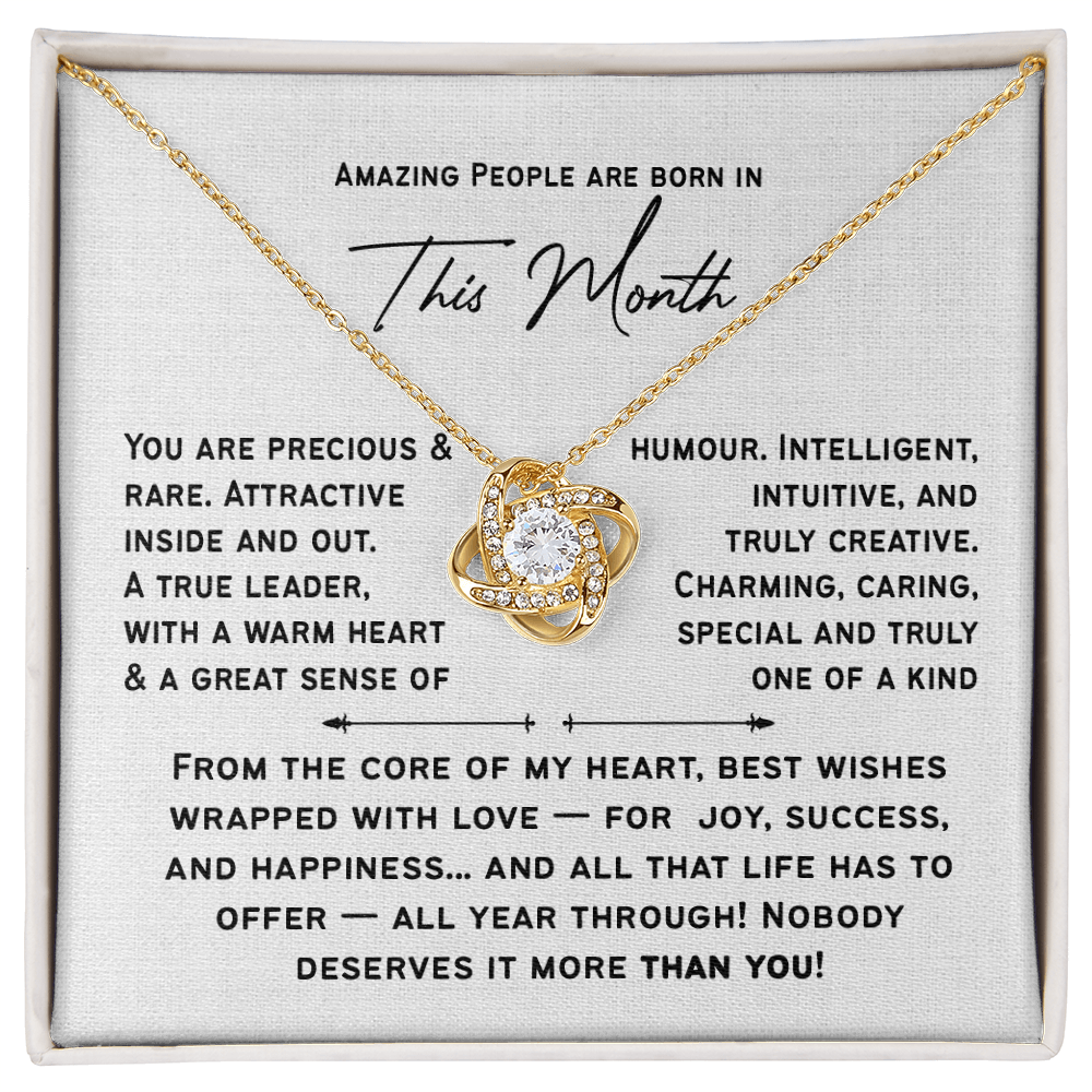 Personalized Birthday Love Knot Necklace for Her | Amazing People Are Born in [This Month], A Custom Birth Month Gift for Women & Girls