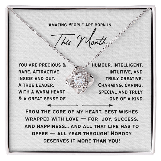 Personalized Birthday Love Knot Necklace for Her | Amazing People Are Born in [This Month], A Custom Birth Month Gift for Women & Girls