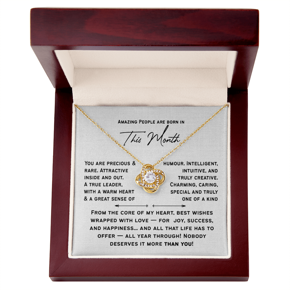 Personalized Birthday Love Knot Necklace for Her | Amazing People Are Born in [This Month], A Custom Birth Month Gift for Women & Girls