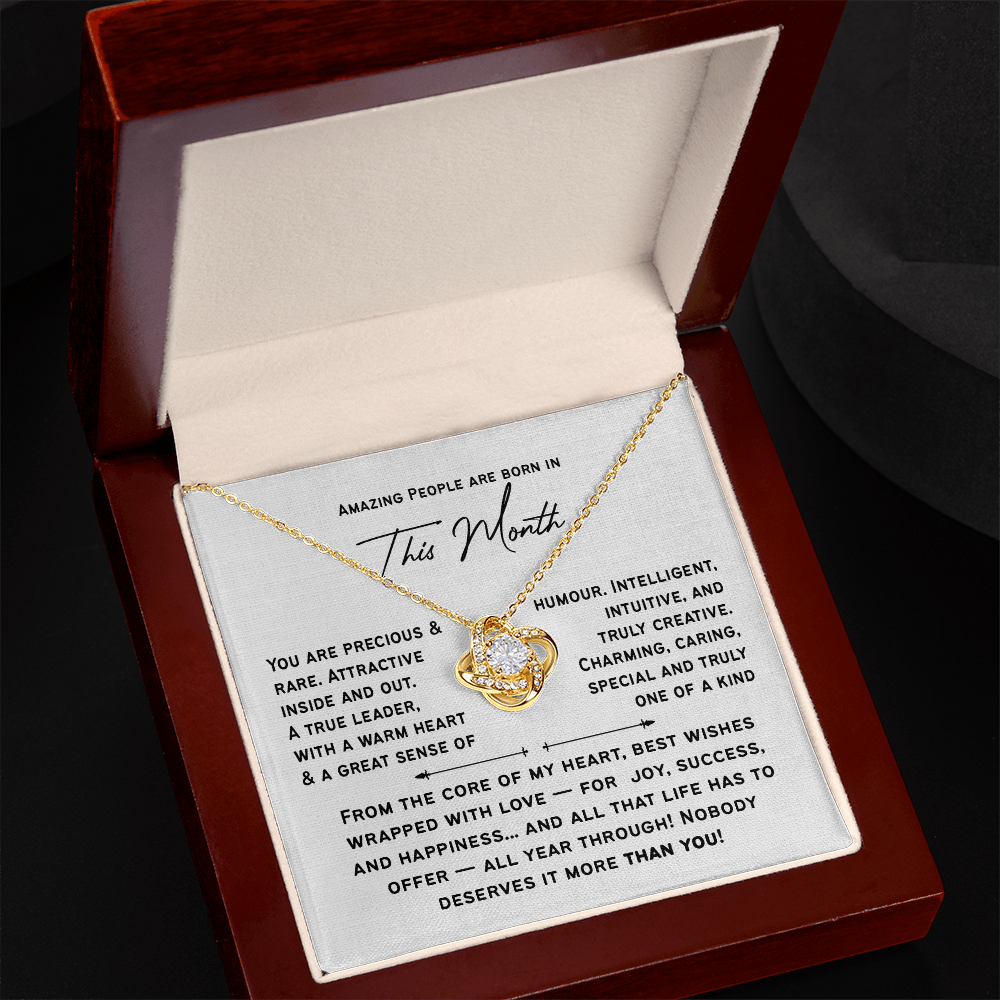Personalized Birthday Love Knot Necklace for Her | Amazing People Are Born in [This Month], A Custom Birth Month Gift for Women & Girls