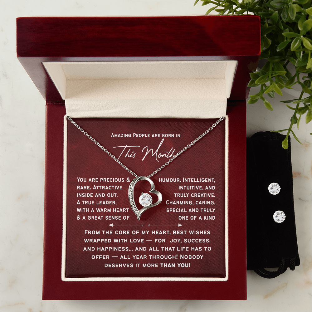 Personalized Birthday Necklace & Earing  set for Her | Amazing People Are Born in [This Month], A Custom Birth Month Gift for Women & Girls