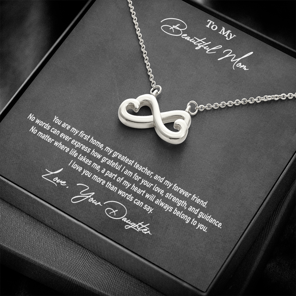 Daughter to Mother Gift | Endless Love Heart Infinity Necklace for Mom | "I Love You More Than Words Can Say"