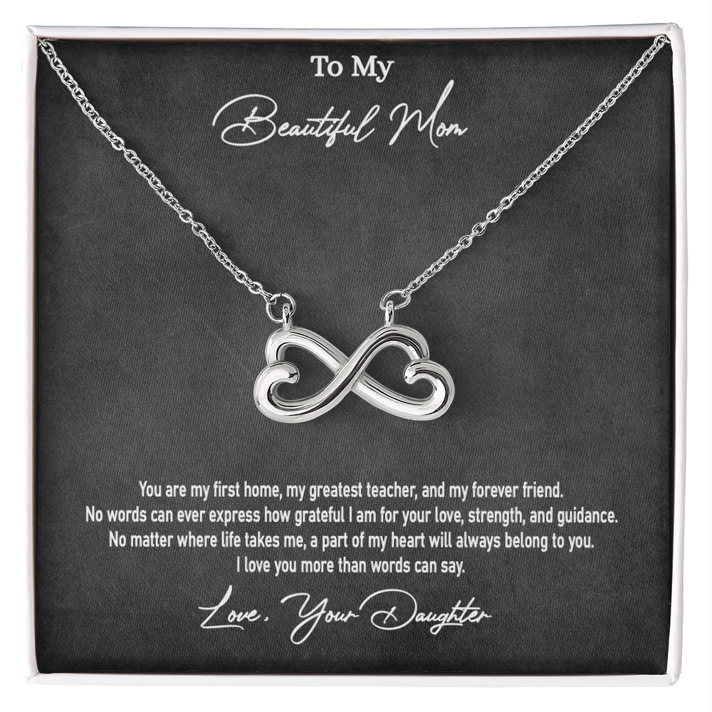Daughter to Mother Gift | Endless Love Heart Infinity Necklace for Mom | "I Love You More Than Words Can Say"