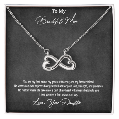 Daughter to Mother Gift | Endless Love Heart Infinity Necklace for Mom | "I Love You More Than Words Can Say"