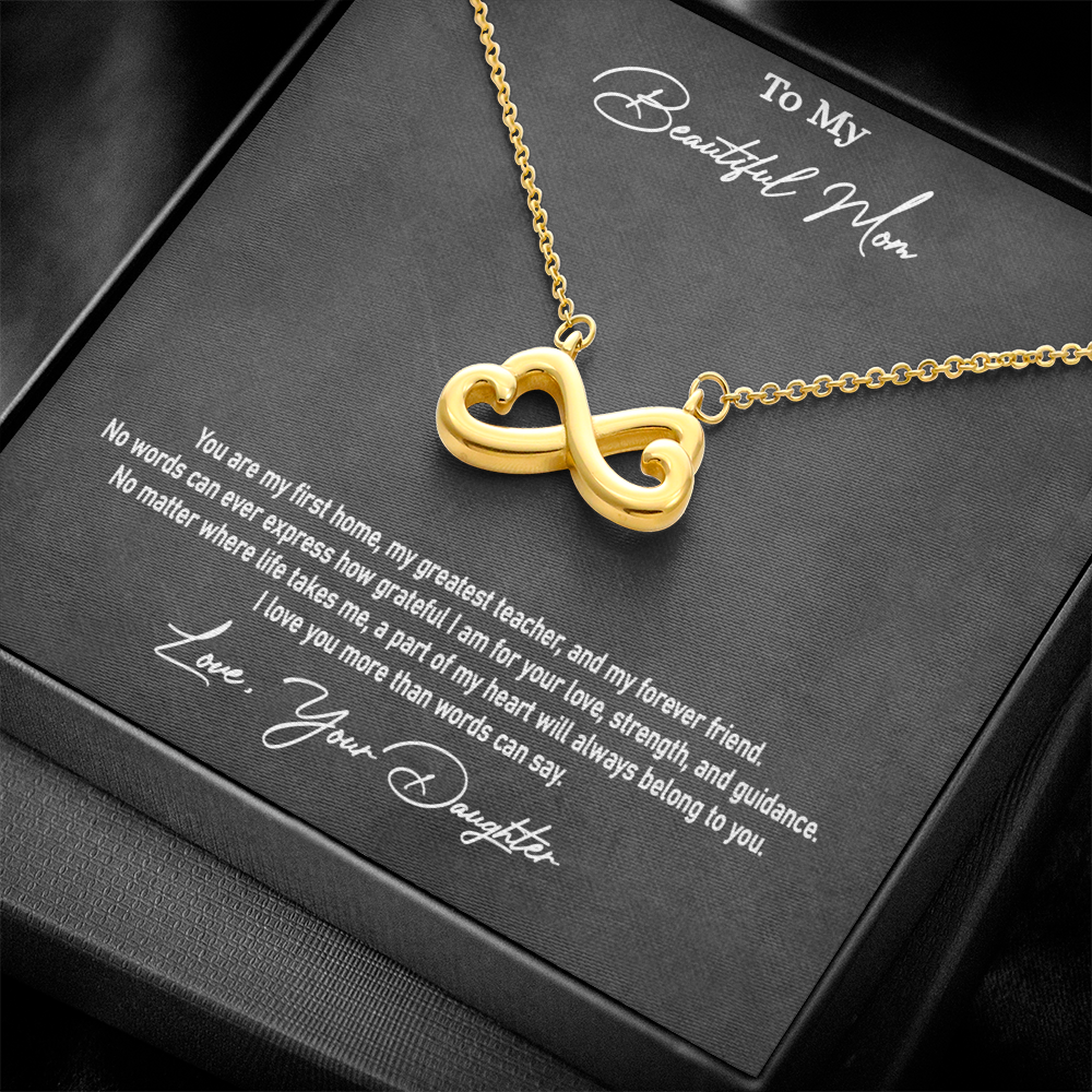 Daughter to Mother Gift | Endless Love Heart Infinity Necklace for Mom | "I Love You More Than Words Can Say"