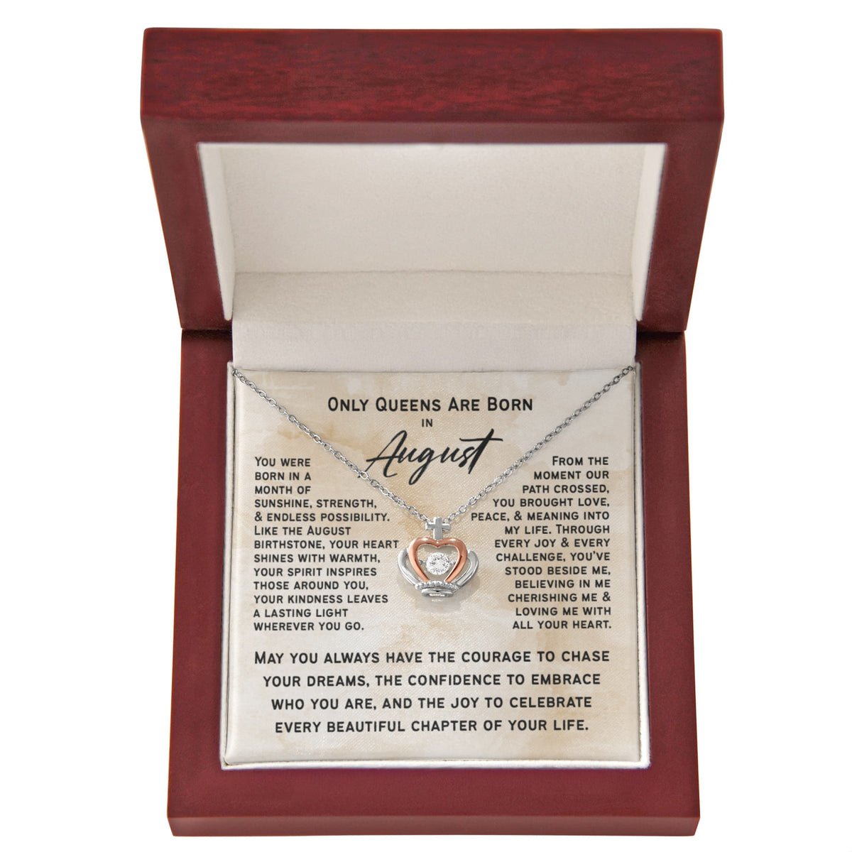 Only Queens Are Born in August – Regal Crown Pendant Necklace Gift for Her | SparkinGifts